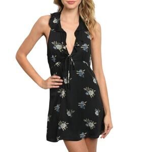 Honey Punch NWT  Blue Floral Ruffle Halter Mini Dress Size S